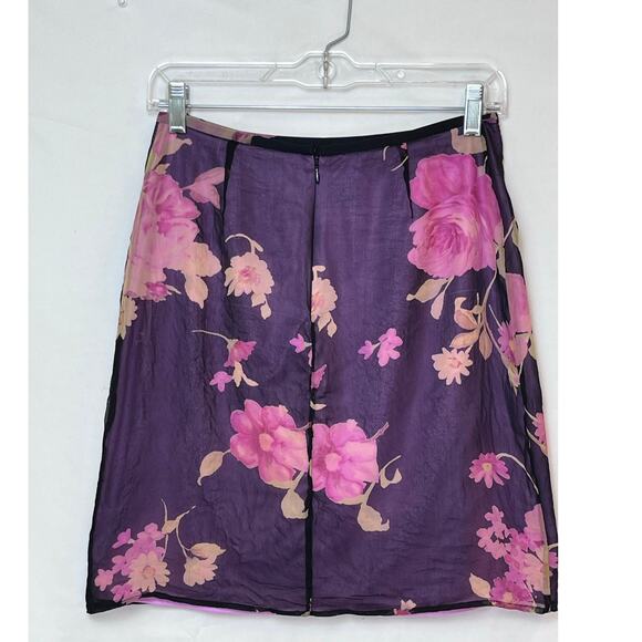 Cynthia Steffe Black Floral 100% Silk Summer Dressy Skirt - Size 6 - Picture 2 of 7